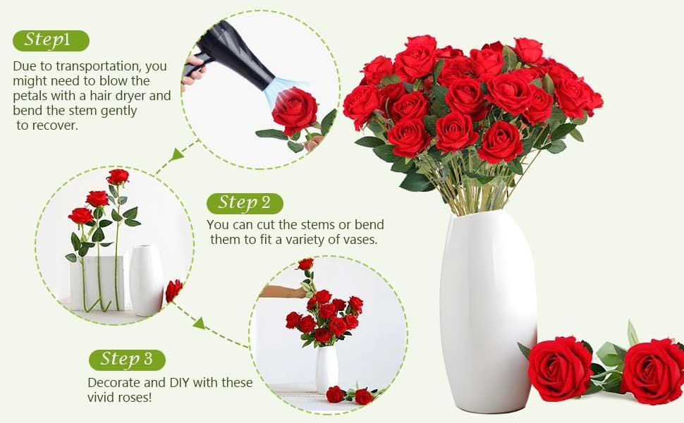 30pcs Realistic Long Stem Rose Bouquet, Perfect for Home Decor, Weddings, Anniversaries, Graduation, Mother's Day, Party Arrangements