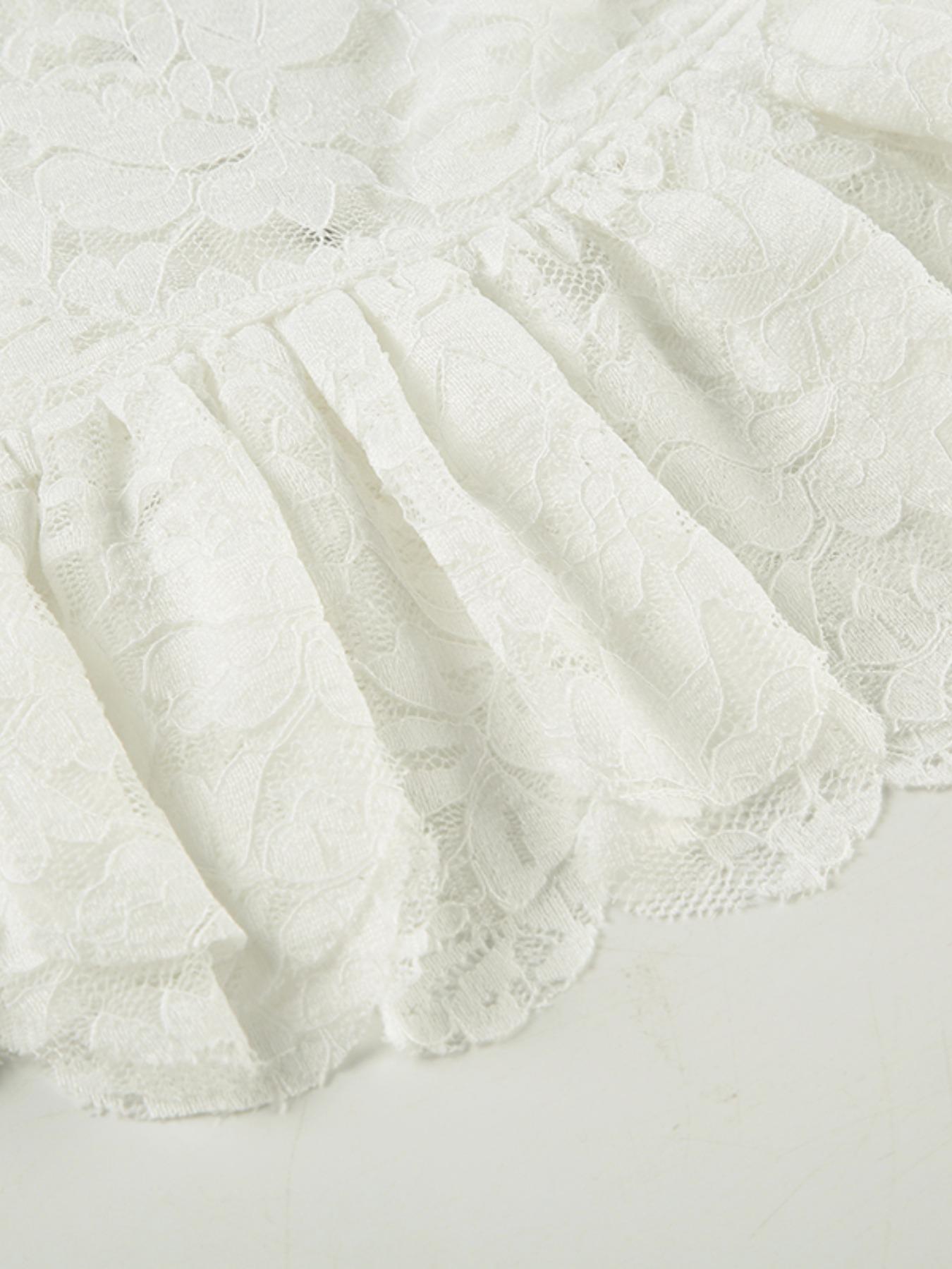 Women's Plain Lace Long Sleeve Top, Elegant Romantic Square Neck Top for Spring, Ladies Clothes for Daily Wear