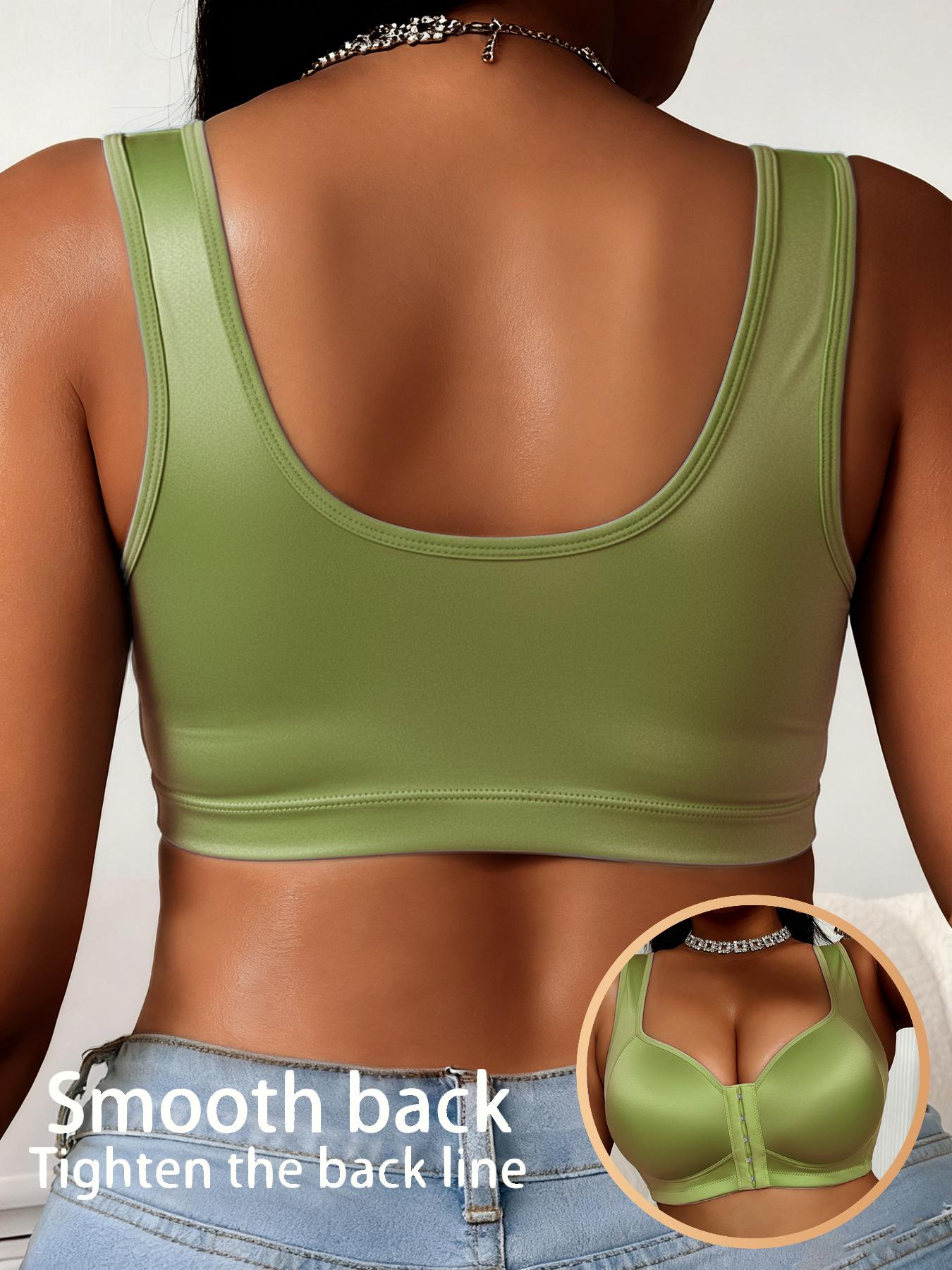 Women's Front Snap Closure Sports Bra, No Underwire Gathered Lift Anti-Sag Plus Size Bras, Smooth Fabric Comfortable Support