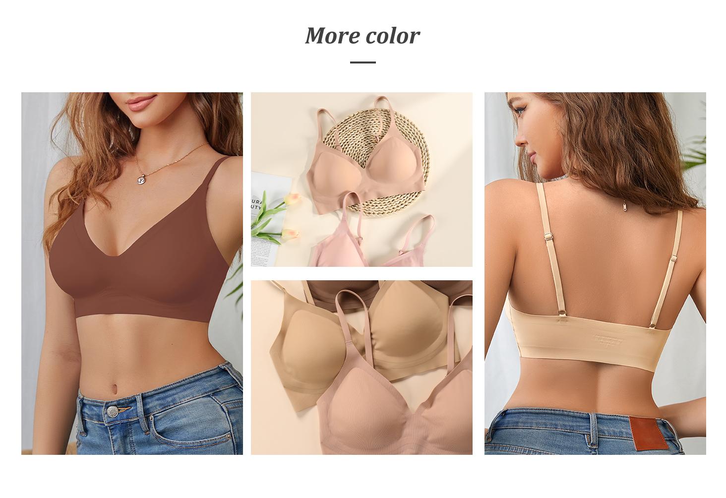 3 Pack Women's Bras Seamless V Neck Bralettes Padded Adjustable Straps Breathable Cotton Minimizer Push-Up Support Minimalist Wrap Design for Everyday Comfort & Fitness Black