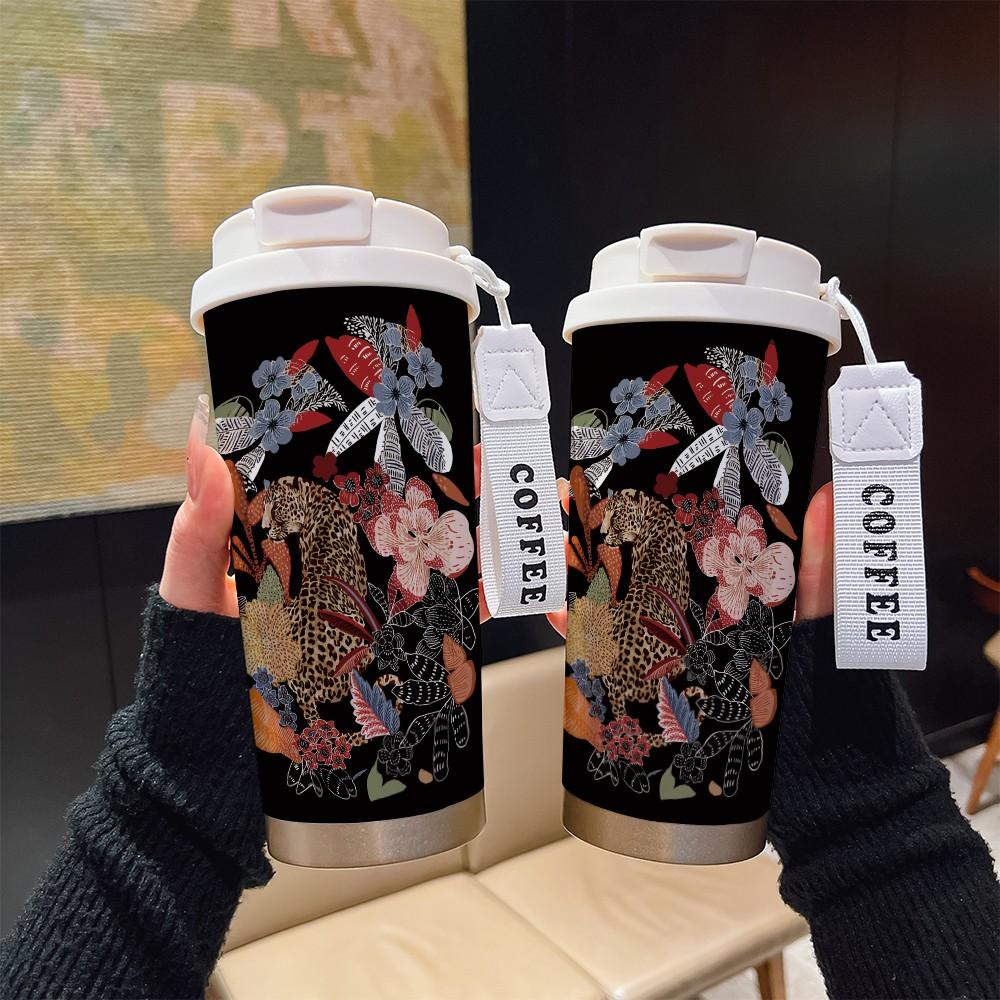 Abstract Leopard Coffee Cup, Portable Insulated Tumbler, Keeps Drinks Hot/cold, Boho Style, Ideal for Office, Travel, Sports, Golf