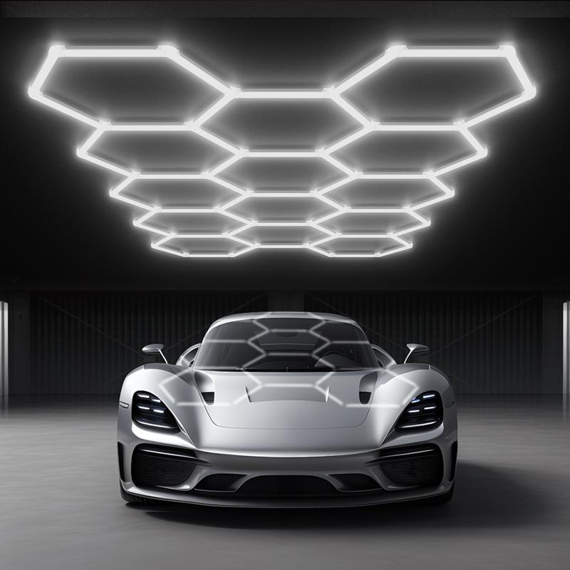 LUMENFOX 2025 New DIY Plug-In Hexagonal Ceiling Lights, Honeycomb Ceiling Lights, Light Efficiency 110LM/W, Hexagonal Garage Lights are suitable for garages, supermarkets, shopping malls, car shows and basements, Lighting，Jumpstart newyear