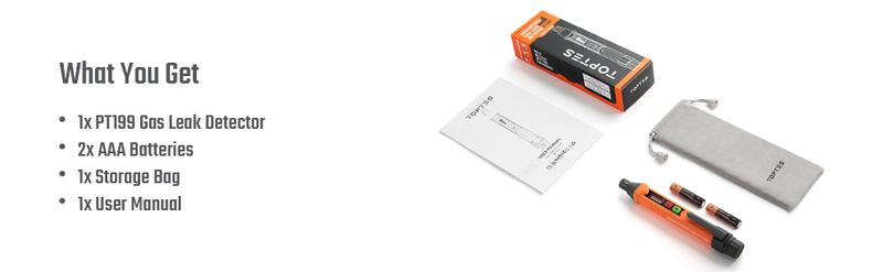 TopTes PT199 Leak Detector - Portable Natural Combustible Gas Leak Source Detection Tool for Home Improvement with Audible & Visual Alarm Device Sniffer Lpg Methane Safety Diy Tools （Battery x2）