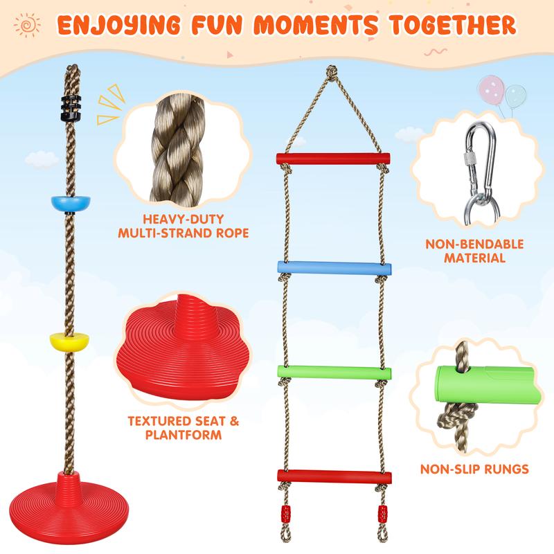 Aowos Swing Set for Kids, Saucer Swing with Heavy-Duty Metal Frame and Adjustable Ropes for Kids Outdoor, Safe Waterproof Round Swing for Backyard Playground Park, Playground for Kids, Rainbow Color, Birthday Gift, Columpio para niños, Christmas Gift