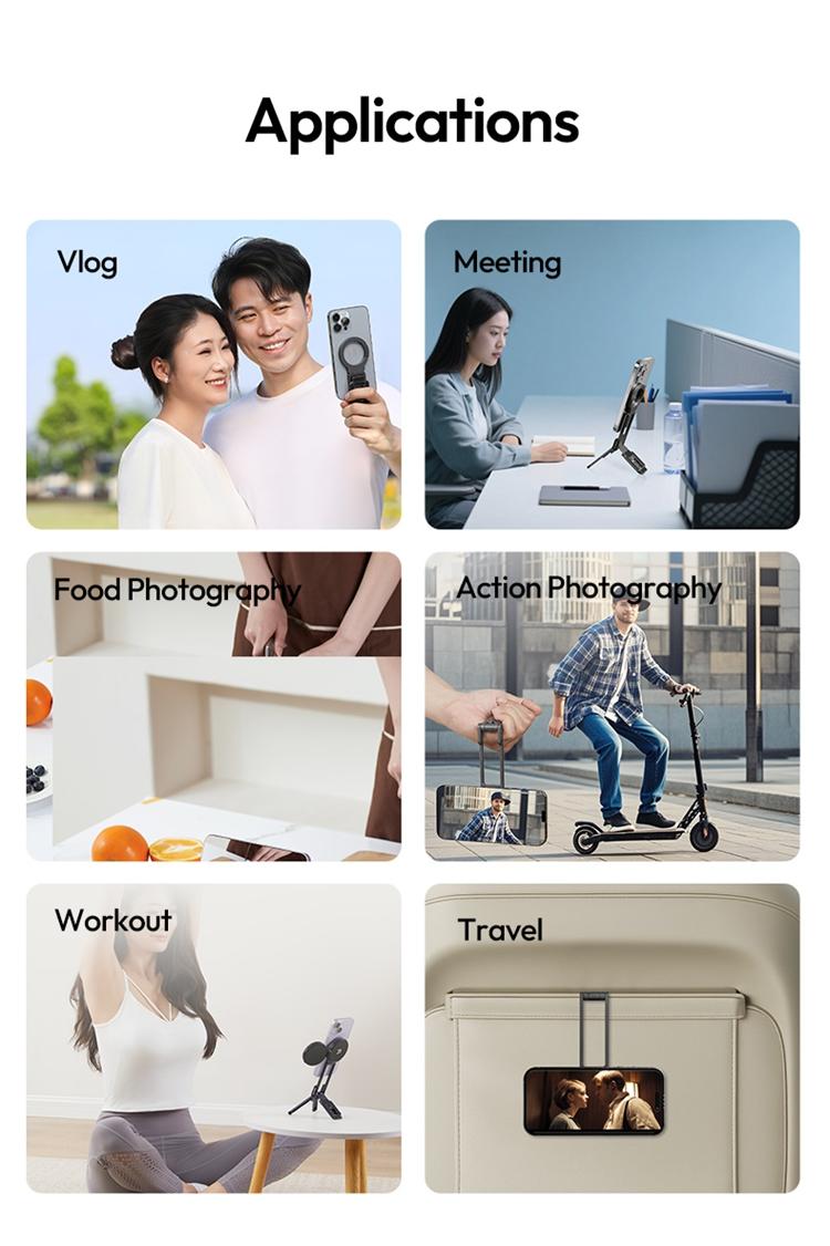 ULANZI Magnetic Phone Tripod for iPhone, MA38 Portable Phone Holder Mini Tripod for Magsafe with Double-Sided Strong Magnetic 1/4'' Arri Locating Hole Foldable Hook for iPhone 16 15 14 13 12