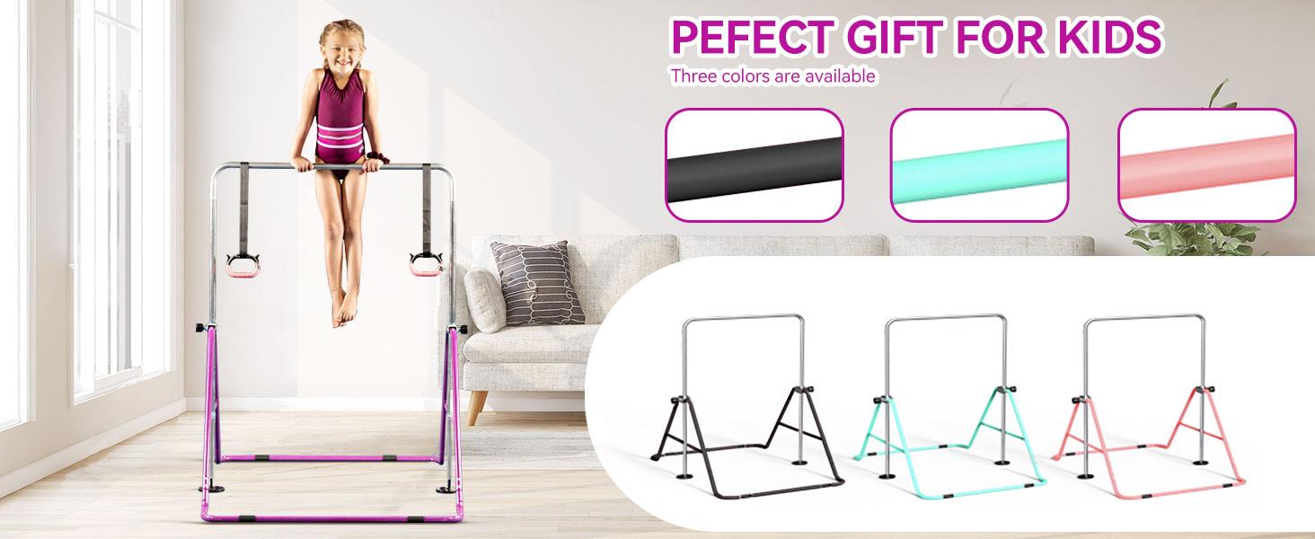 FBsport Gymnastics Bars for Kids with Adjustable Height, Folding Gymnastic Equipment Training Kip Bar, Junior Expandable Horizontal Monkey Bar for Home Practice