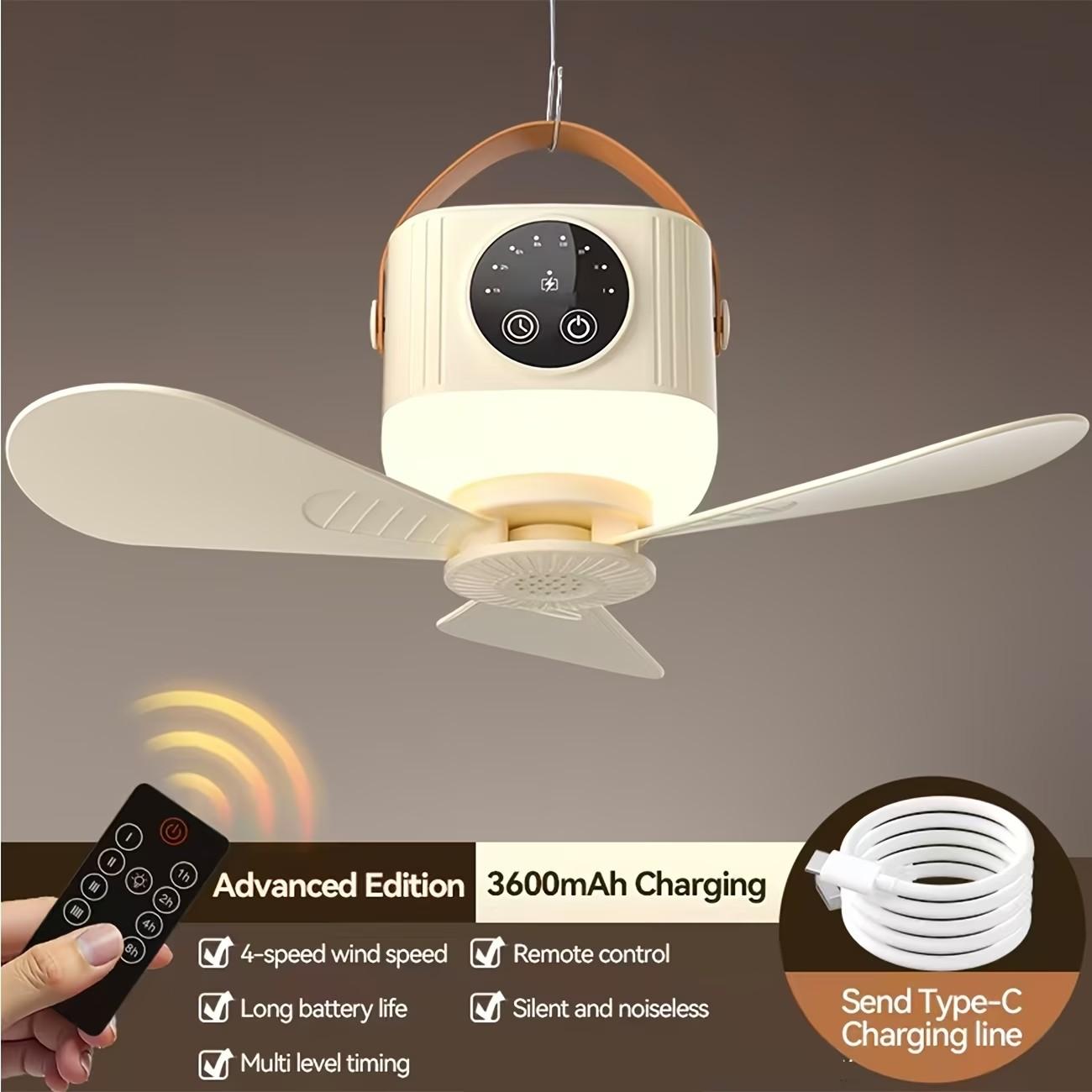 Camping Ceiling Fan, Usb Portable Fan, 3-Speed Ambient Light, 4-Speed Timer, 4-Speed Wind Speed Adjustment, Remote Control, USB Charging, Long Battery Life, Suitable for Camping, Home, Bedroom And Other Places