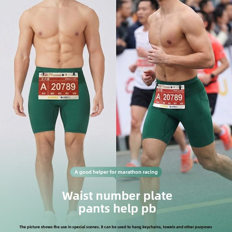 New compression shorts outdoor marathon running pants men's high-elastic multi-pocket leggings athletic split