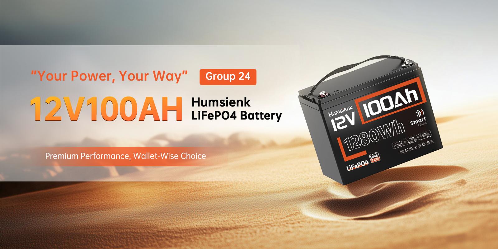 【Summervibes】HumsiENK 12V 100Ah LiFePO4 Bluetooth Lithium Battery, Built-in 100A BMS & Low-Temp Protection, for RV/Marine/Trolling Motor/Off-Grid/Home Backup