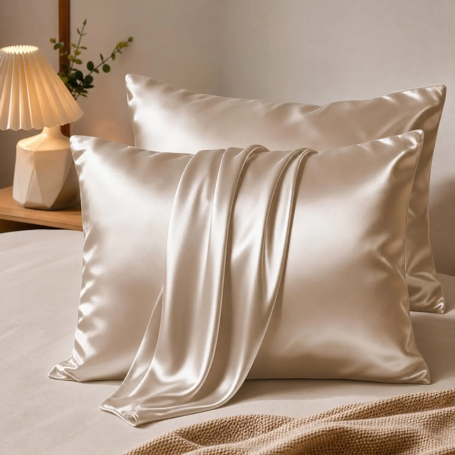 Silk Pillowcases 2 Pack Standard Size with Zipper, Champagne - 19 Momme Mulberry Silk for Skin & Hair, Anti-Acne, Hypoallergenic, Cooling, Beauty Sleep, Gifts for WomenGift