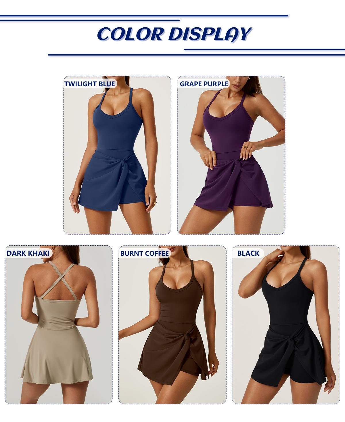 TimeOFF Women's Solid Color Cross-Back Tank Romper & Sports Skirt Set , Yoga, Gym & Tennis-Ready , Fashion Stretch Fabric, Summer Athletic Wear – Cheerleader Style Workout Running Clothes Sporty Lace Up Fitness Clothes Sportswear