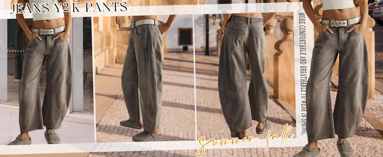 CHARTOU Women's Spring/Summer Wide Leg Loose Jeans Autumn Bucket Jeans Y2k Medium Waist Loose Jeans Pants Wideleg