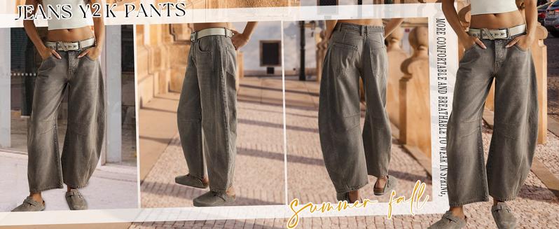 CHARTOU Women's Spring/Summer Wide Leg Loose Jeans Autumn Bucket Jeans Y2k Medium Waist Loose Jeans Pants Wideleg