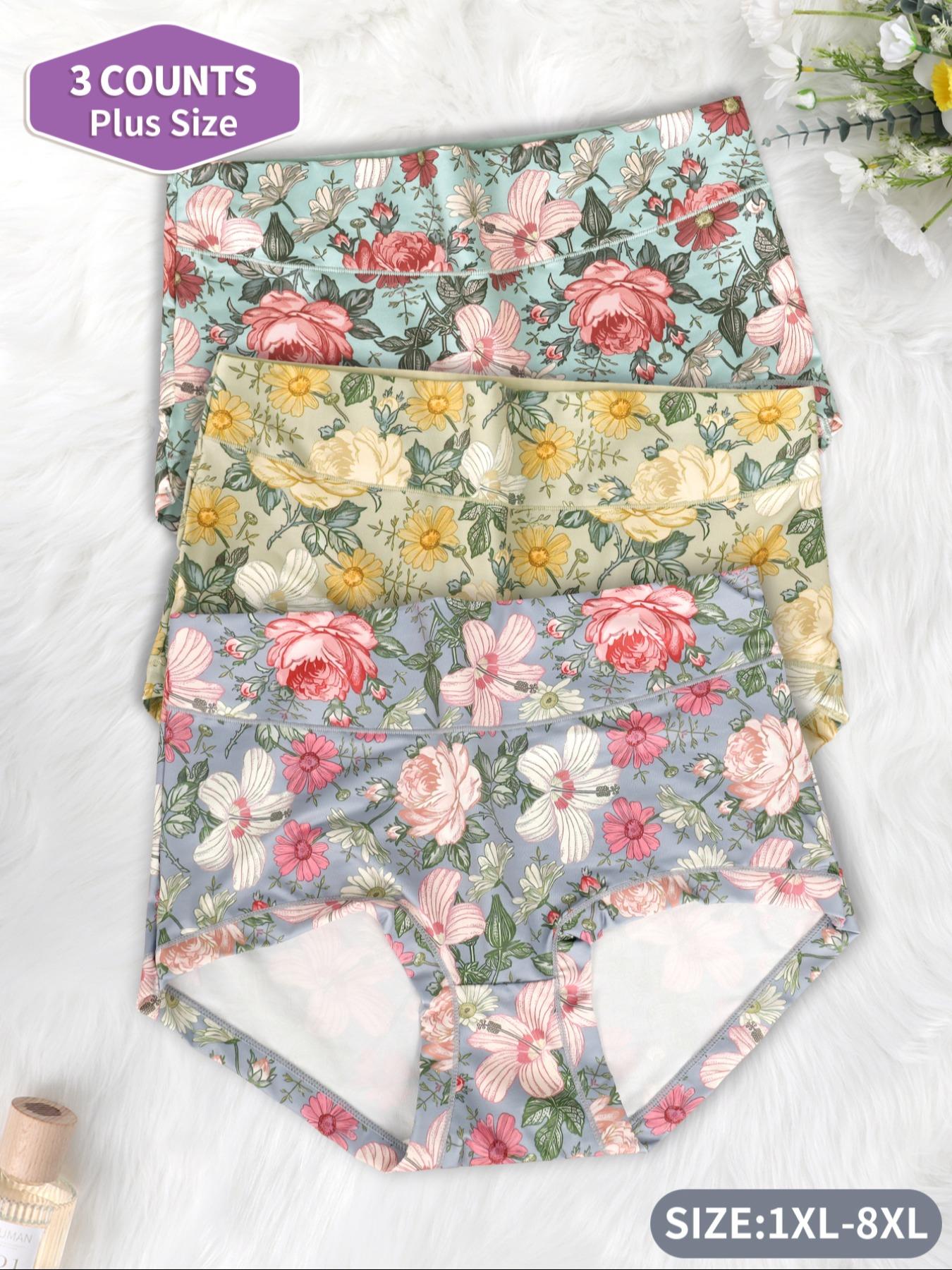 【Plus Size】 All Over Print Brief, Casual Comfy Breathable Panties, Casual Breathable Knicker for Daily Wear, Women's Underwear for All Seasons