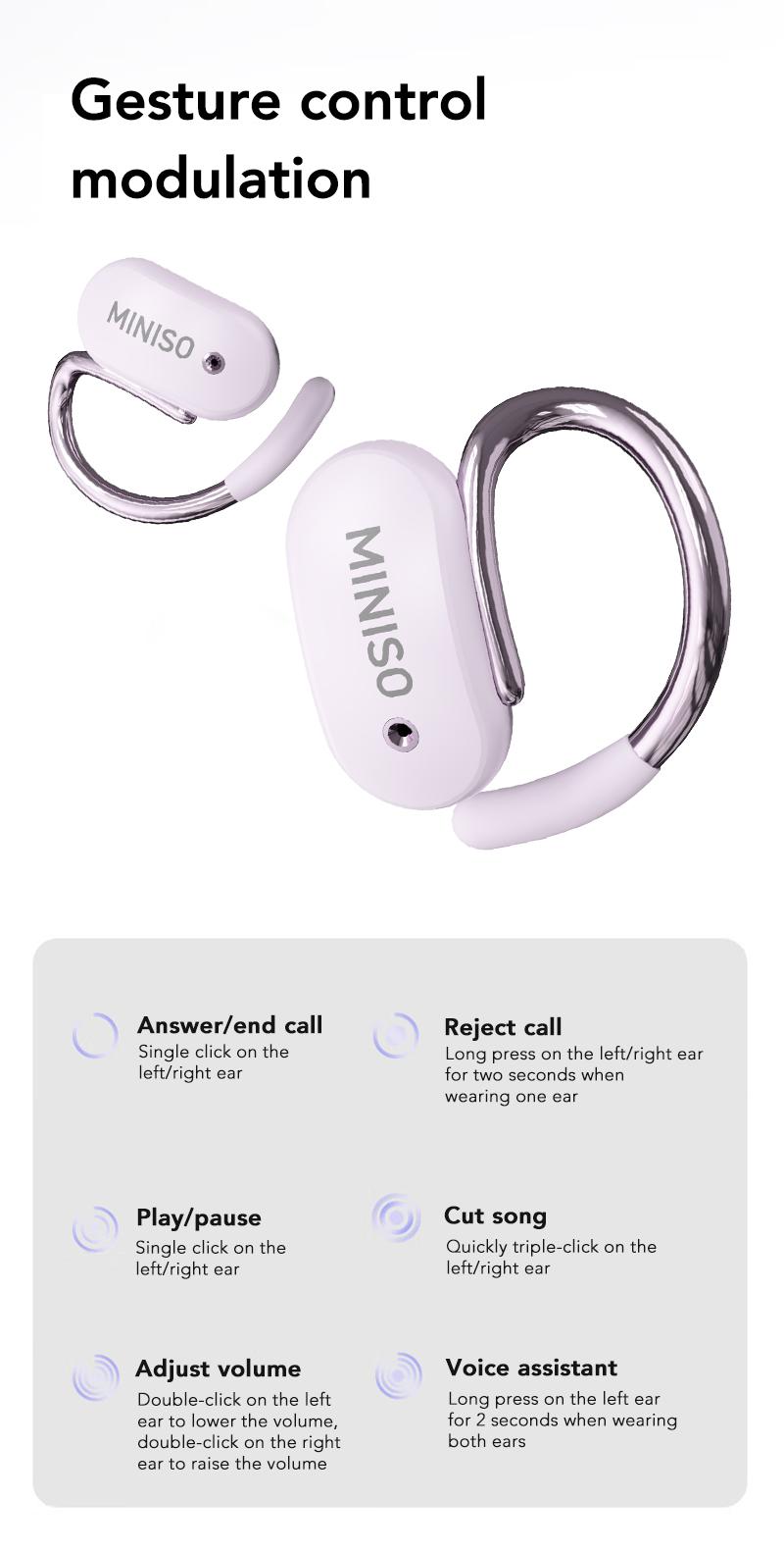 MINISO X68 Open Ear Bluetooth 5.4 Headphones, True Wireless Over Ear Headsets, 38Hrs Long Battery Playtime for Music Work Earphones Audio Electronic