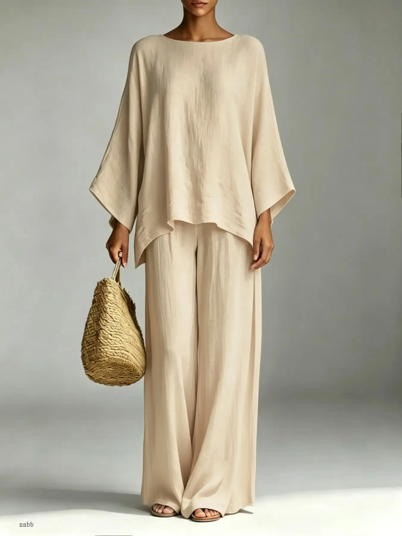 Lazy Person Boho Style Home Set, Loose Fit Irregular Top with Wide Leg Pants, Breathable Summer Sleepwear, Casual Everyday Wear