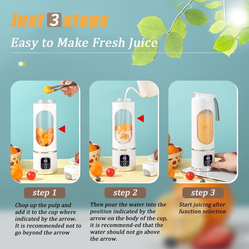 Portable USB Rechargeable Fruit Juicer - LED Display Juice Blender Cup with Ice-Crushing Function - Suitable for Outdoor & On-the-Go Use - Portable Juice Extractor for Fruits - Multifunctional Juicer Machine - Portable Smoothie Blender