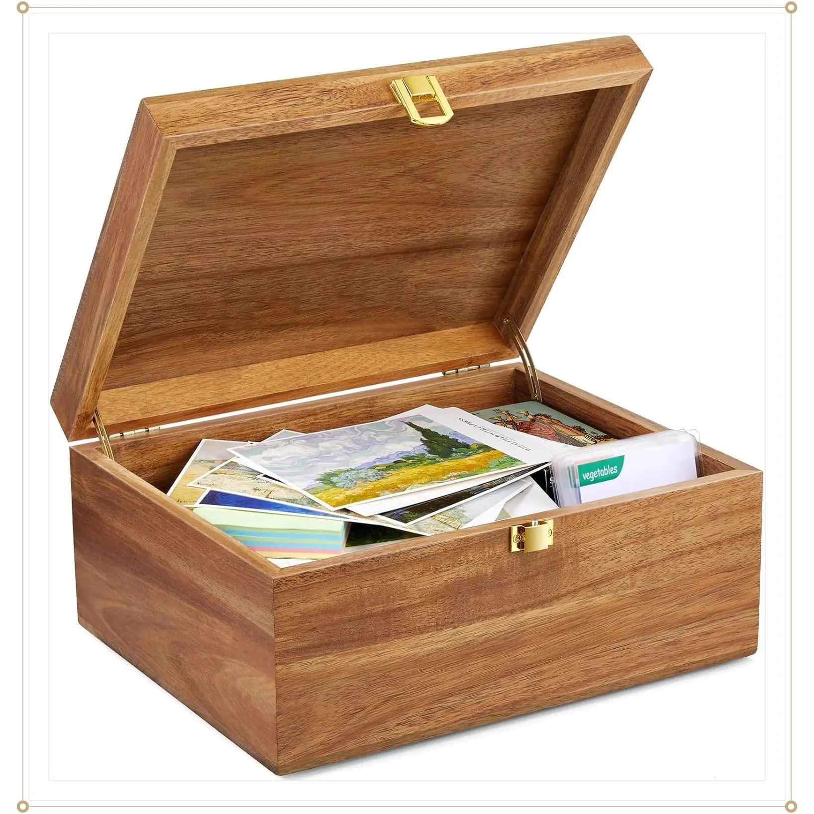 Large Acacia Wooden Keepsake Memory Box with Hinged Lid for Crafts and Photo StorageGift