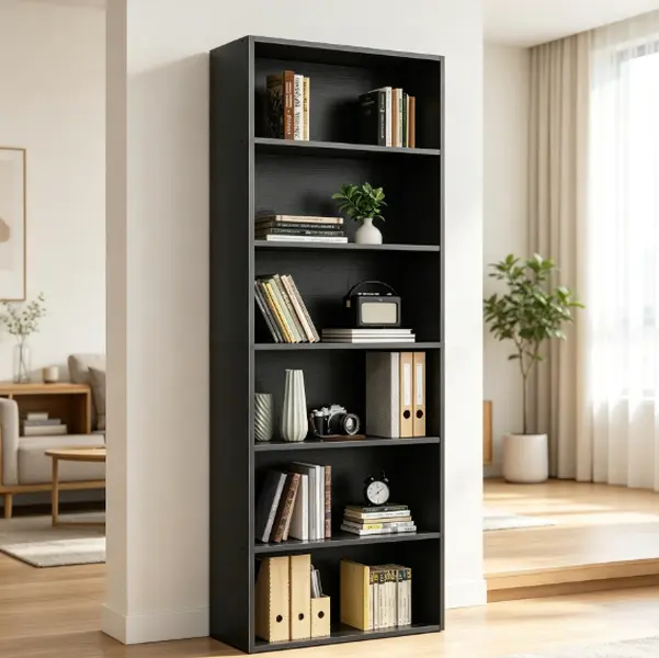 53" Tall Industrial Bookshelf with Anti-Tip Bracket & Triangular Reinforcement, 5-Tier Open Bookcase, MDF Wood Grain Storage Rack for Living Room, Home Office, Bedroom