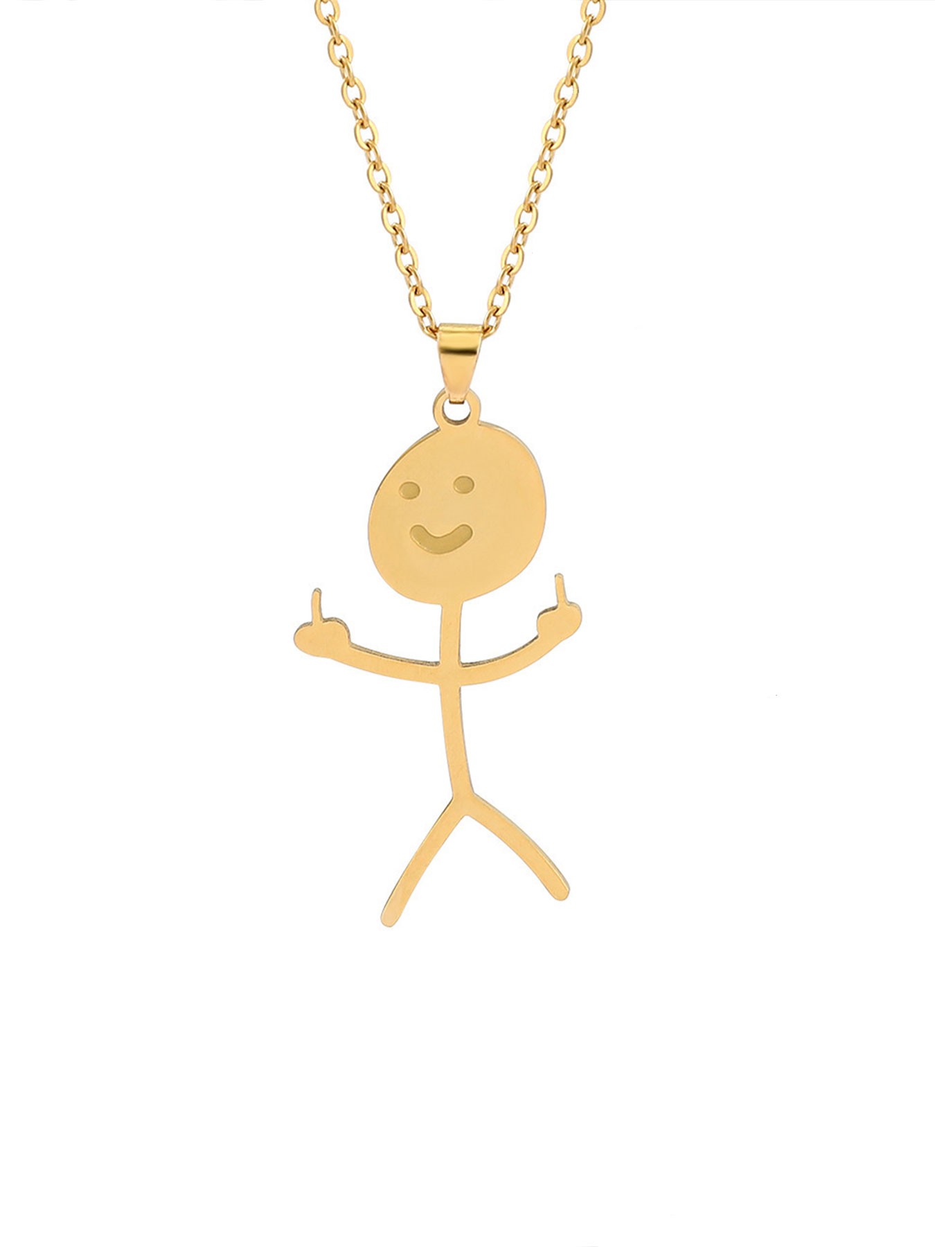 Funny Middle Finger Stick Figure Necklace, Fun and Unique, Unisex Accessory, or Silver Color, Trendy and Cool