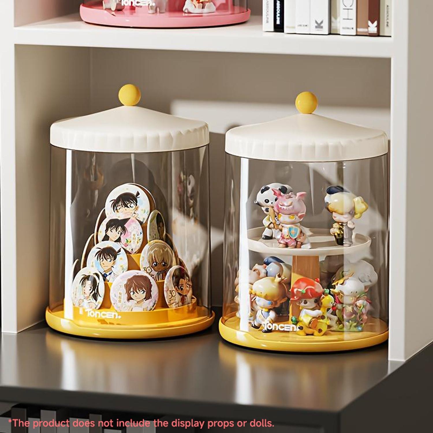 Handheld Doll Display Case, 360-Degree Rotating Base, Stackable Collectible Figurines Storage Box, Watch Jewelry Showcase, Collectible Organizer