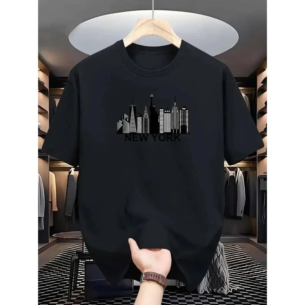 Men's Graphic T-Shirt, Casual New York City Skyline Print Tee, Shortsleeve, Tshirt