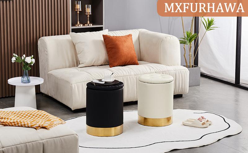 Velvet 23Qt Storage Ottoman Multipurpose Footrest Stool with Metal Base Modern Round Vanity Stool Chair Ottoman Foot Stools Support 300lbs Padded Seat for Living Room & Bedroom, Autumn, Winter, Warm