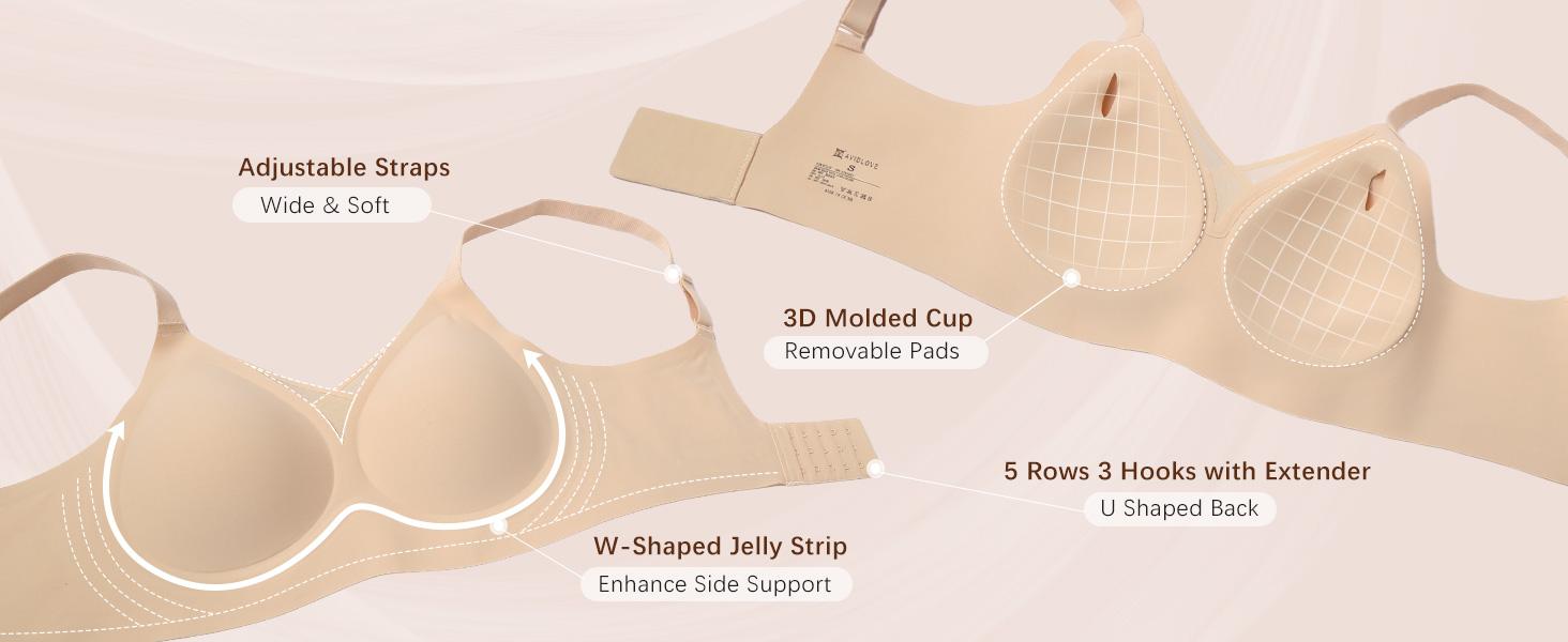 Avidlove Wireless Bras for Women No Underwire V Mesh Bralette Seamless Comfortable Bra Push Up Full Coverage Everyday Bras