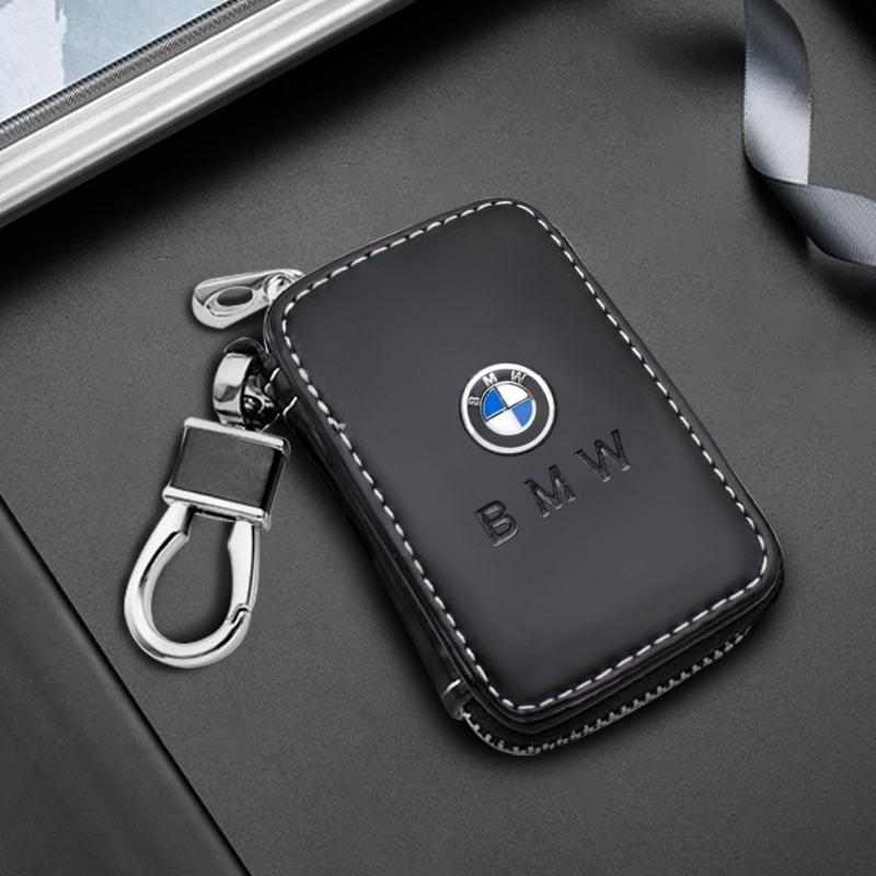 Bmw Key Case High-End Leather Zip Design Multi-Functional Car Keychain Wallet Anti-Loss Key Storage Bag Interior Decoration