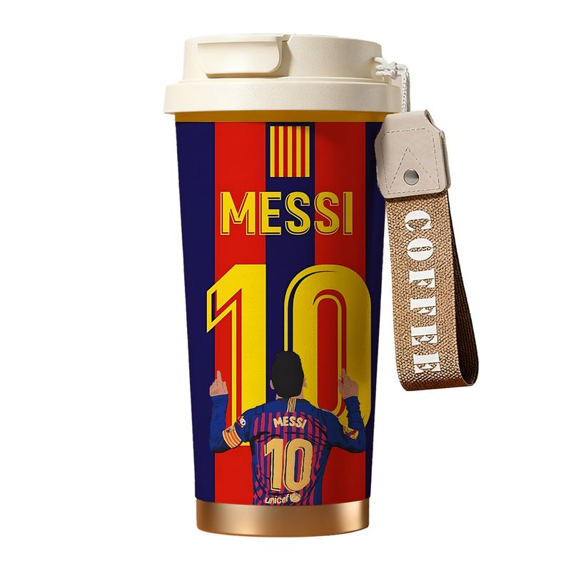 Vivacup 1Pc insulated mug Messi 10 back view Argentina vacuum cup, Thermos Cup, double wall stainless steel leak-proof travel tumbler for hot cold drinks, keeps warm 12 h/cold 24 h, 18oz soccer fan coffee thermal mug for women and men, football lover gift