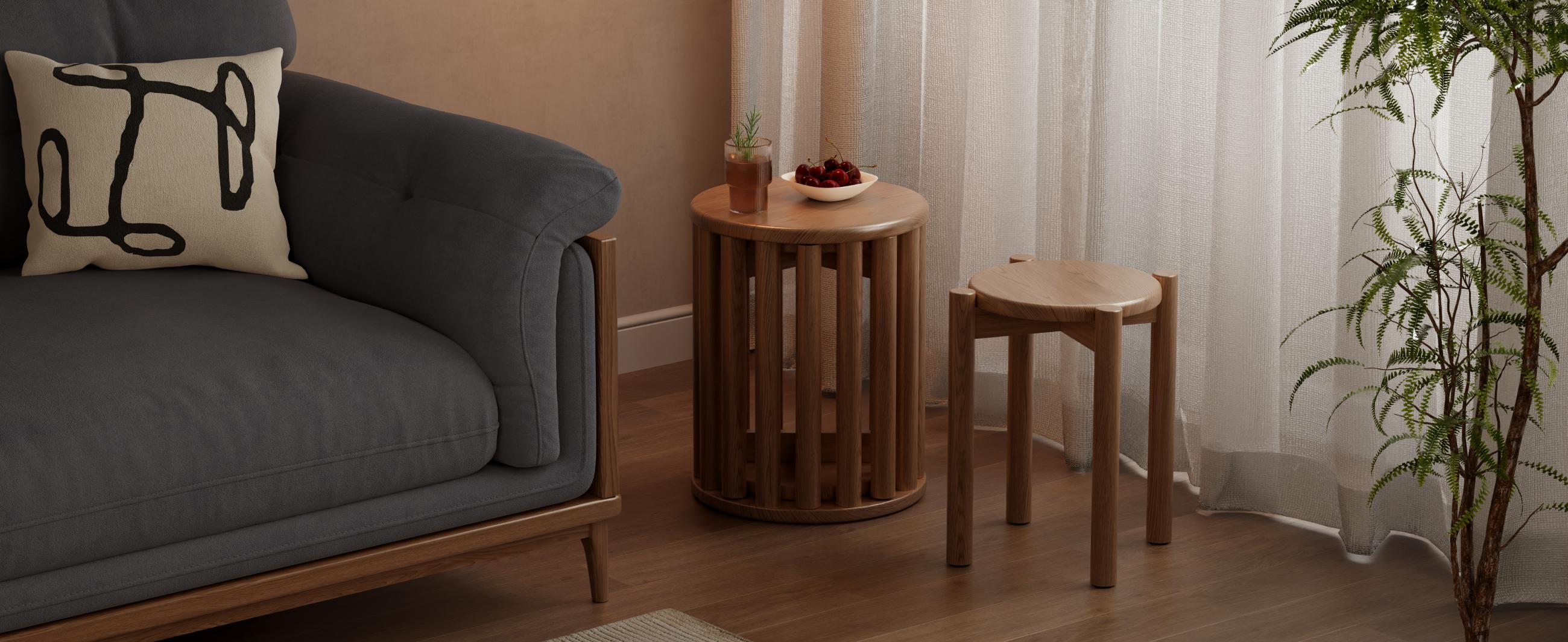 【Summer】TimberKnows Set of 4 Stackable Solid Wood Stools – 18" Round Nesting Tables, Fully Assembled, Durable & Space-Saving Design