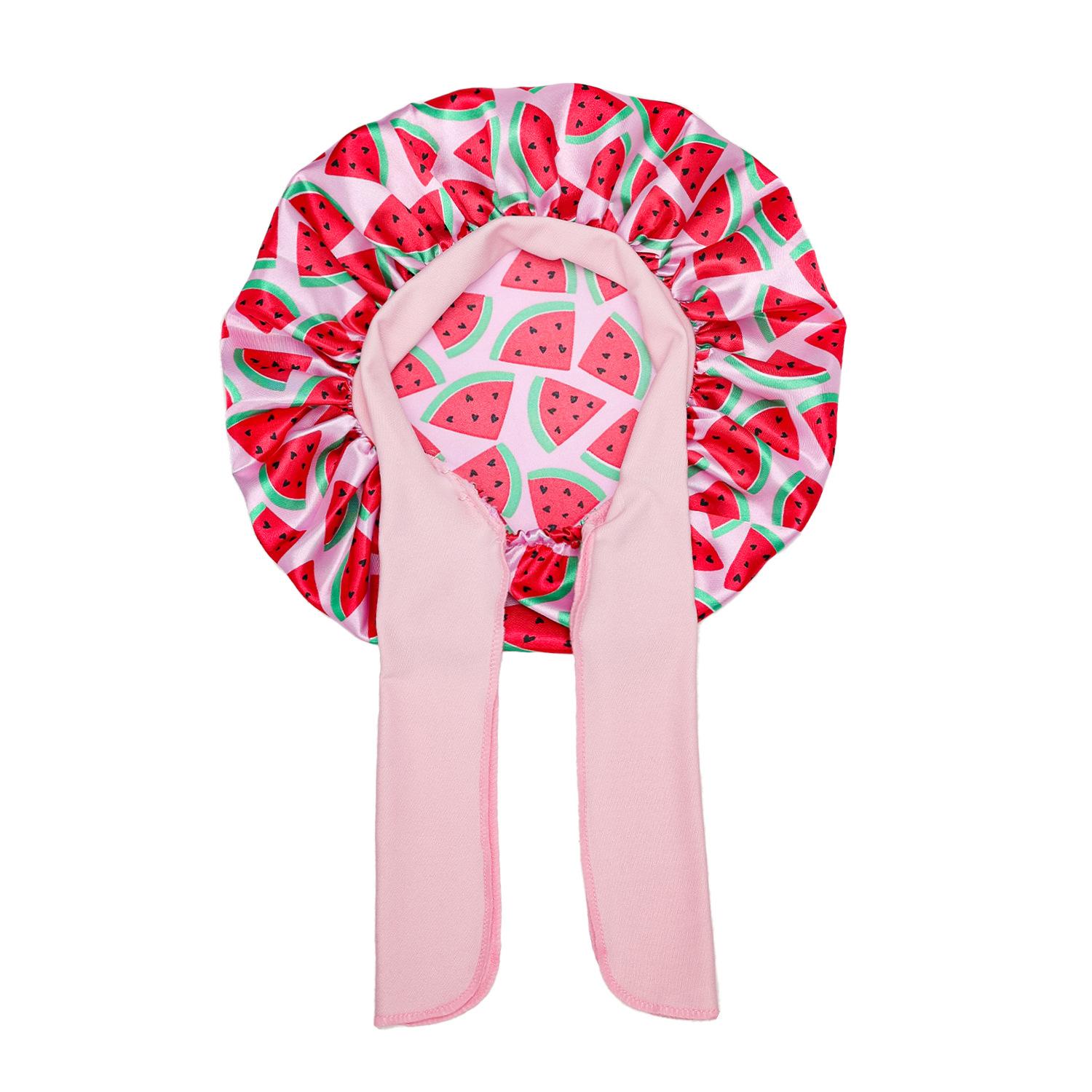 Kids Flower Printed Satin Sleep Bonnet with Wide Elastic Band & Ribbon, Soft Silk-like Sleeping Hair Cap for Boys Girls, Reusable Waterproof Shower Cap, Gentle Hair Protection Hat for Curly Natural Hair Care