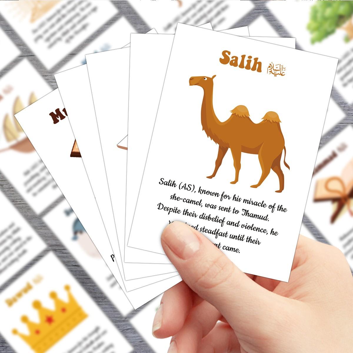 25pcs Islamic Prophet Flashcards, Visual Stimulation Cards, Islamic Figure with Illustrated Scenes, Educational Material for Home Schooling & Muslim Education, Gifts for Family, Friends for Collection or Worship During Ramadan and Eid