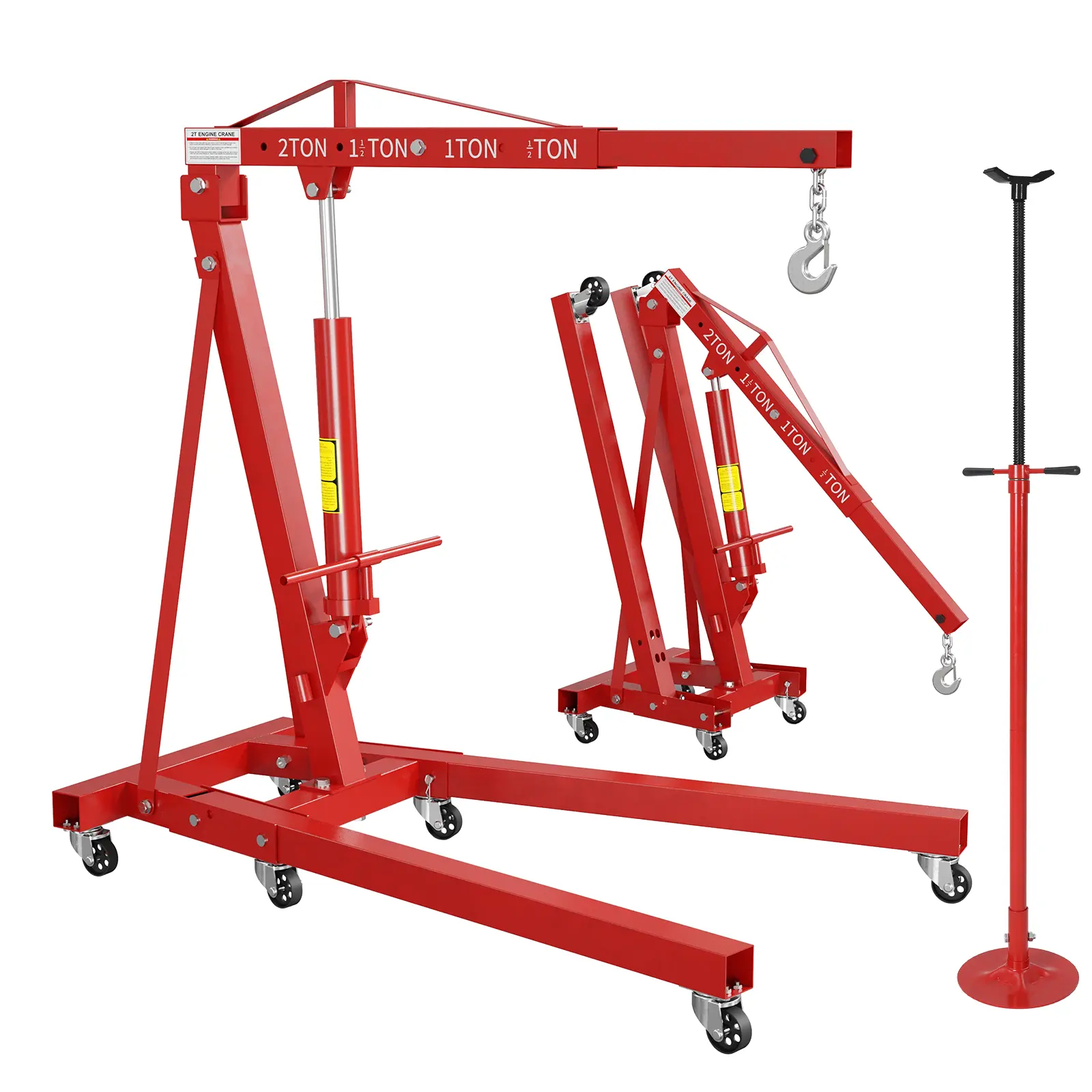 2-in-1 Engine Hoist & Underhoist Stand – 2 Ton Hoist + 3/4 Ton Stand – Adjustable Boom 39-71" – for Garage/Workshop – Heavy Duty Steel – [Two Packages]