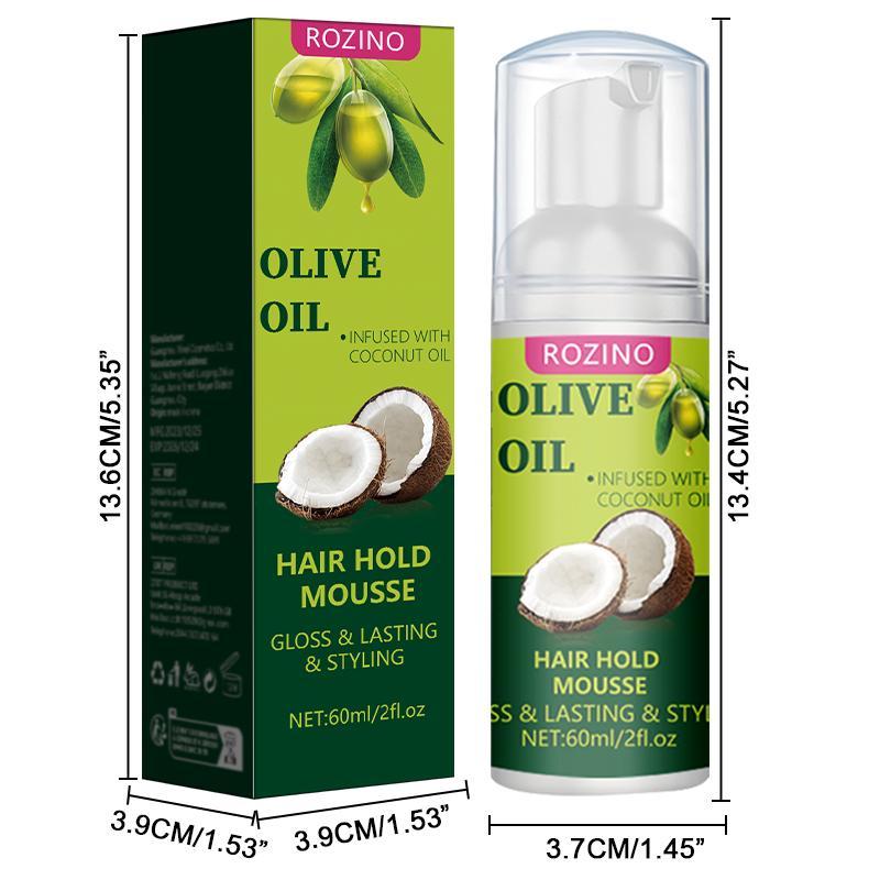 Olive Oil & Coconut Oil Hair Styling Mousse, Long-lasting Hold Hair Setting Mousse, Hair Care & Styling Product for Women & Men, Curly Haircare, Lightweight Frizz Control, Hair Styling Gel, Hair Products, Curl Defining Mousse