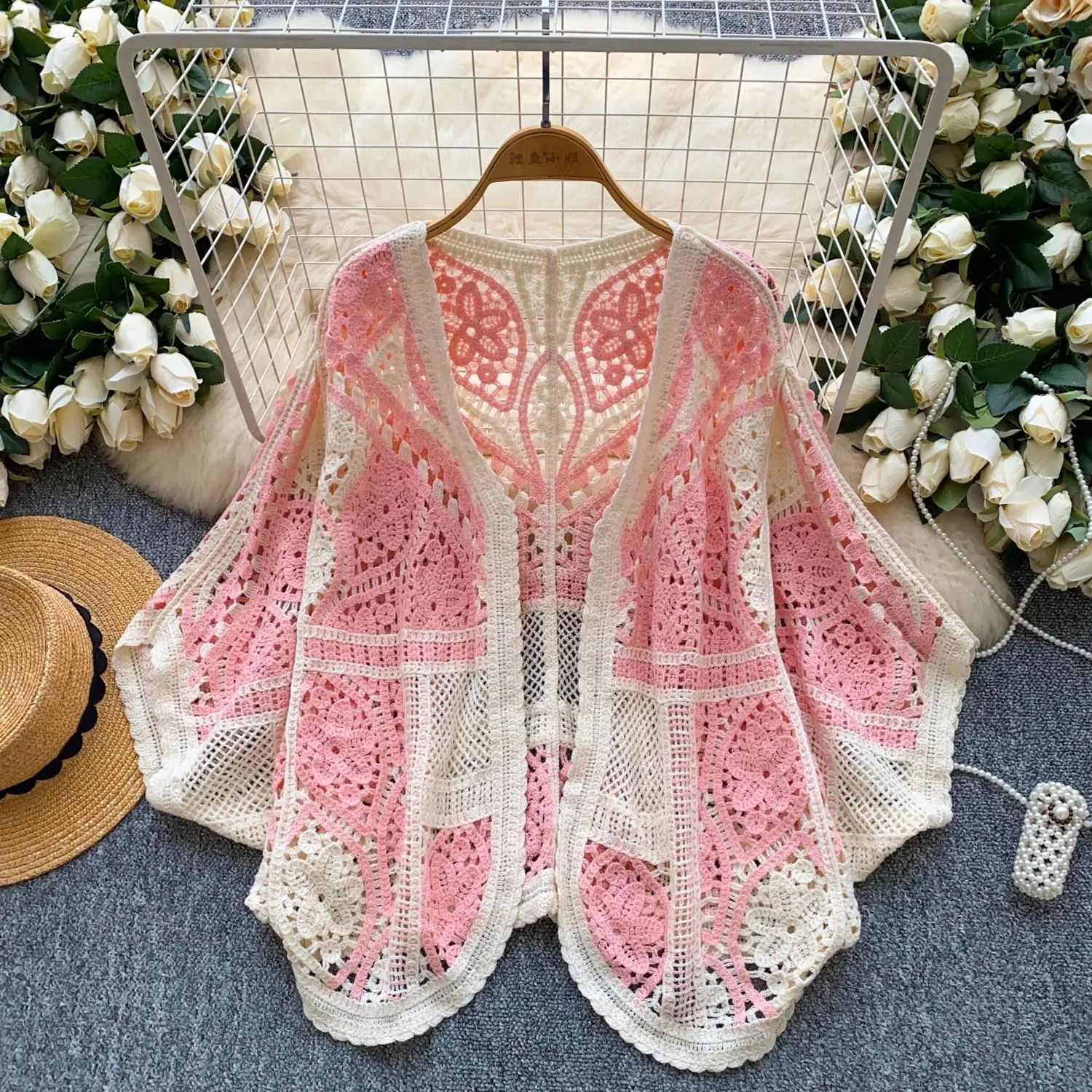 Women Crochet Knit Cardigan Open Front Sweater Shrug Top Summer Beach Bikini Cover Up Oversized Blouse Boho Chic Vacation Outfit