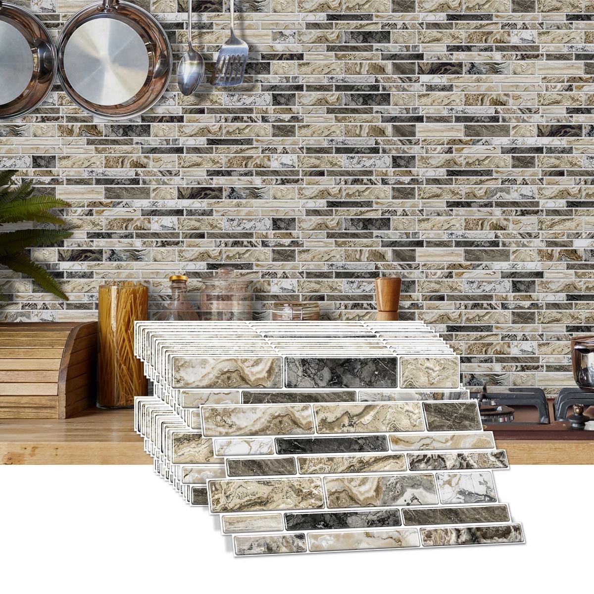 Simulation Marble Splicing Models Tile Wall Stickers, Self-Adhesive Waterproof Wallpaper, Bathroom & Kitchen Wall Decoration