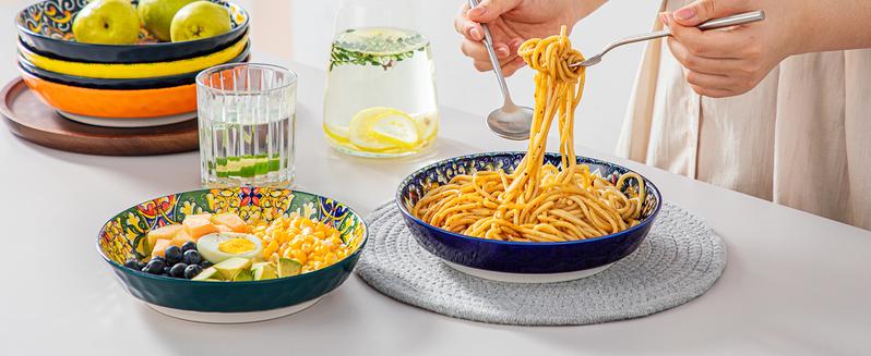 vancasso Pasta Bowls, Ceramic Salad Bowls of 6, 32 oz Large Corlorful Serving Bowls for Kitchen, Dishwasher & Microwave Safe Soup Bowls, Pasta Plates Tableware