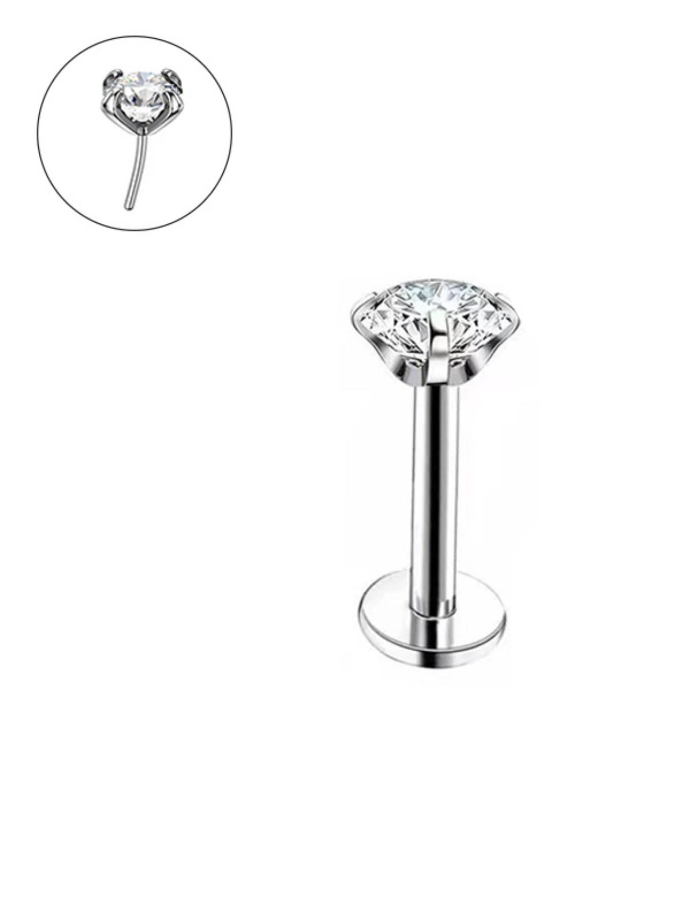 G23 F136 Titanium  Push Pin Earrings Flat Back, Implant Grade Nose Stud, Threadless 16g Hypoallergenic, Silver Color, for Women, All Seasons