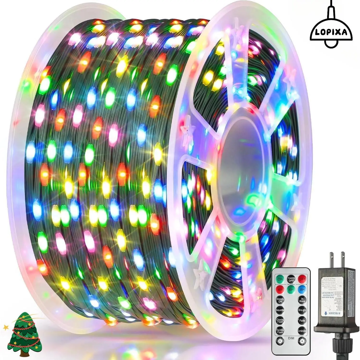 Lopixa 394FT LED  Multi-Color Auto-Timer Christmas Lights – 1200 Multicolor Twinkle Lights with Remote, 8 Modes, Dimmable, Timer & Waterproof, Scratchless & Paint-Safe for Car Decoration, Xmas Tree, Party & Outdoors!