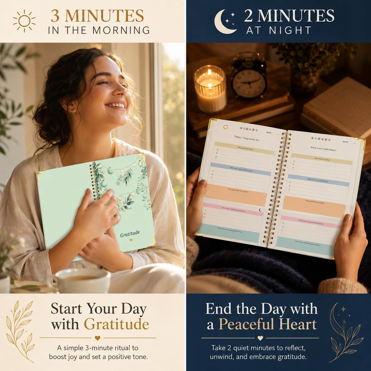 Gratitude Journal Hardcover,Colorful Layout Design for Women,Men,Teens, 5 Miunte Daily Gratitude Journal with Prompts for  Happiness, Mindfulness & Reflection, Daily Affirmations Spiral Bindding