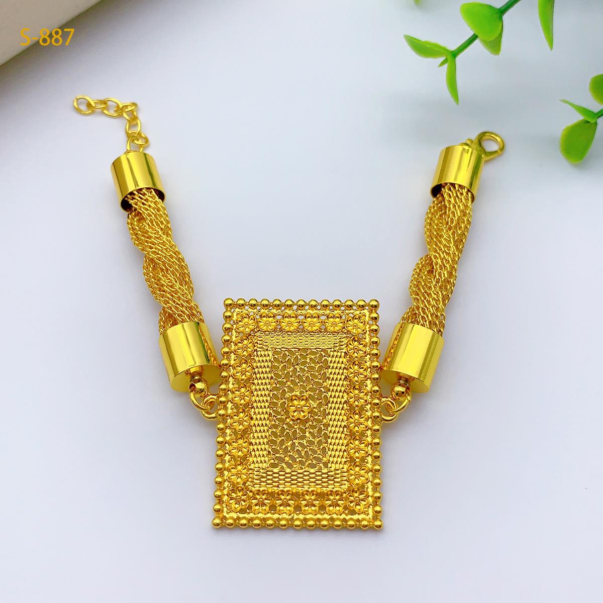 4 Pcs Jewelry Rectangle Pendant Ring Earrings Necklaces Bracelet Women's Gold Plated Wedding Decorations Chain Collar Mom Christmas Gifts Original Set