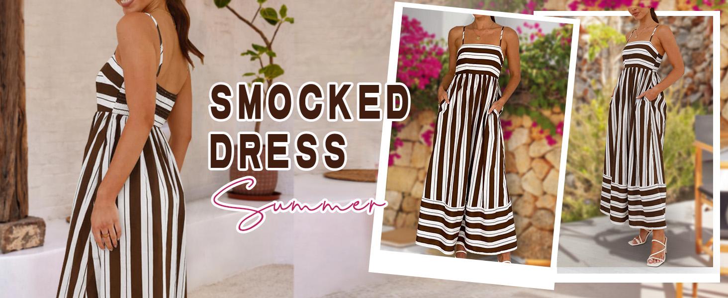 Chouyatou Women's Summer Sleeveless Spaghetti Strap Striped Maxi Dress Bohemian Style Elastic Back Design Flowing Beach Dress SpringStatements