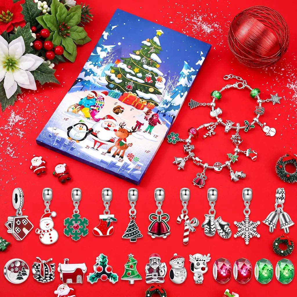 24-Compartment Christmas Countdown Calendar DIY Bracelet Gift Box, Romantic Holiday Style, Plastic Decorations, Home Craft Kit, Perfect Gift