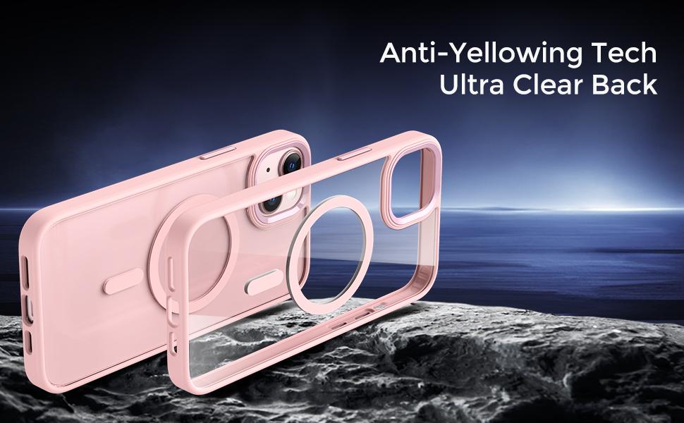 Magnetic for iPhone 15 Case, [Compatible with MagSafe] [Military-Grade Protection] Crystal Clear Hard Back&Soft TPU Frame Shockproof Protective case for iPhone 15.(Pink)
