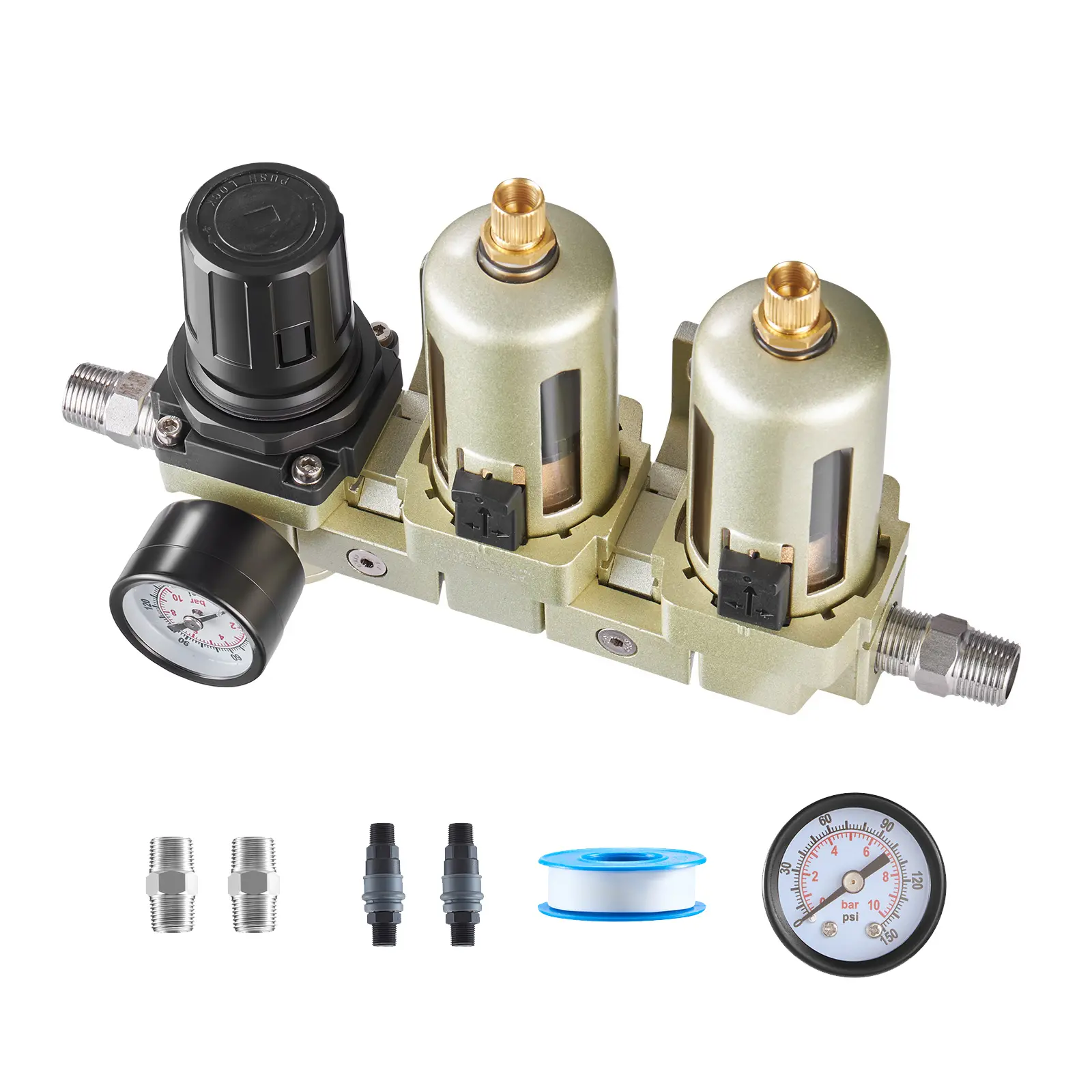 Air Compressor Filter Regulator with Metal Guard for Home Improvement & Building Supplies, 41-140°F/5-60°C Operating Temperature, Max 145 psi Working Pressure, Efficient Air Filter