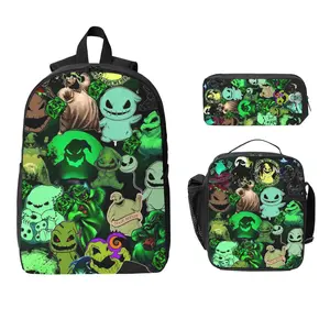3 Piece High Capacity Bookbag Oogie Cartoon Boogie Backpack Set Travel Knapsack with Lunch Box Pencil Case