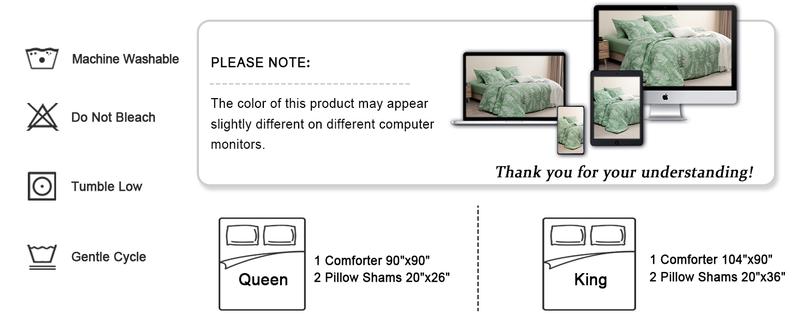 PHF Soft Printed Comforter Set, 3 counts/set Lightweight Botanical Floral Reversible Comforter with 2 Pillow Shams for All Seasons