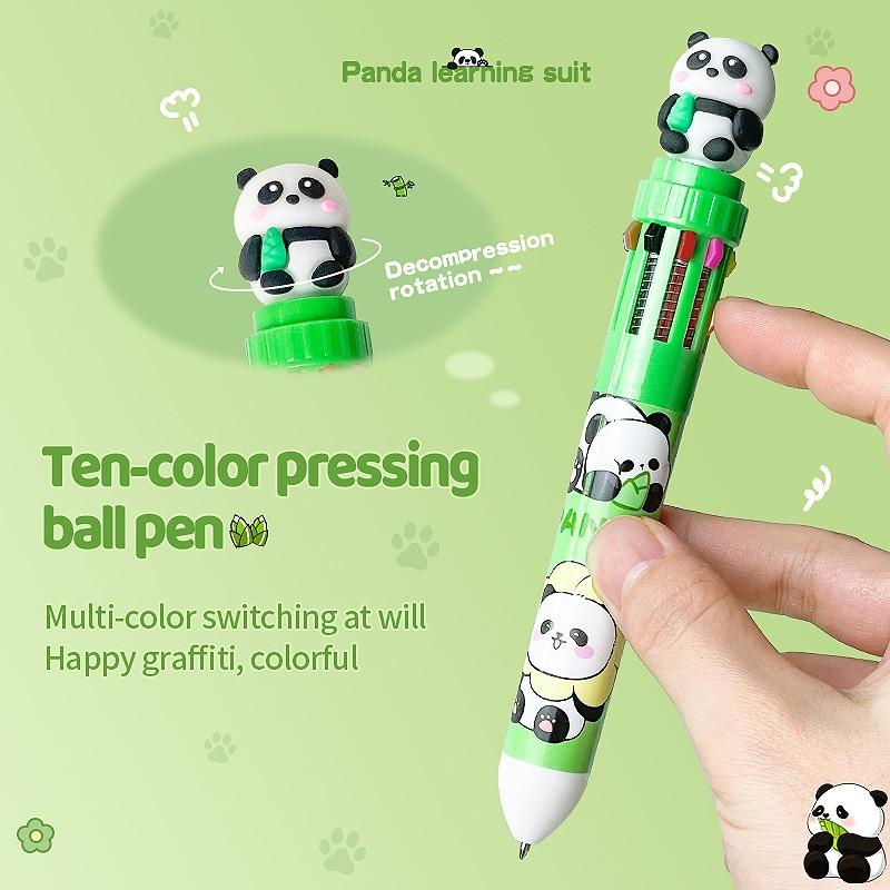 Panda Learning Stationery Set, 6-Piece Aesthetic School Supplies, Ballpoint Pens, Neutral Pens, Pencils, Correction Tape, Sticky Notes, Cute Panda Design