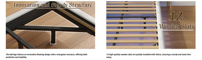 LIKIMIO Twin Bed Frames, Floating Bed Frame with LED Light and Upholstered Headboard, Solid Wooden Slats Support, No Box Spring Needed